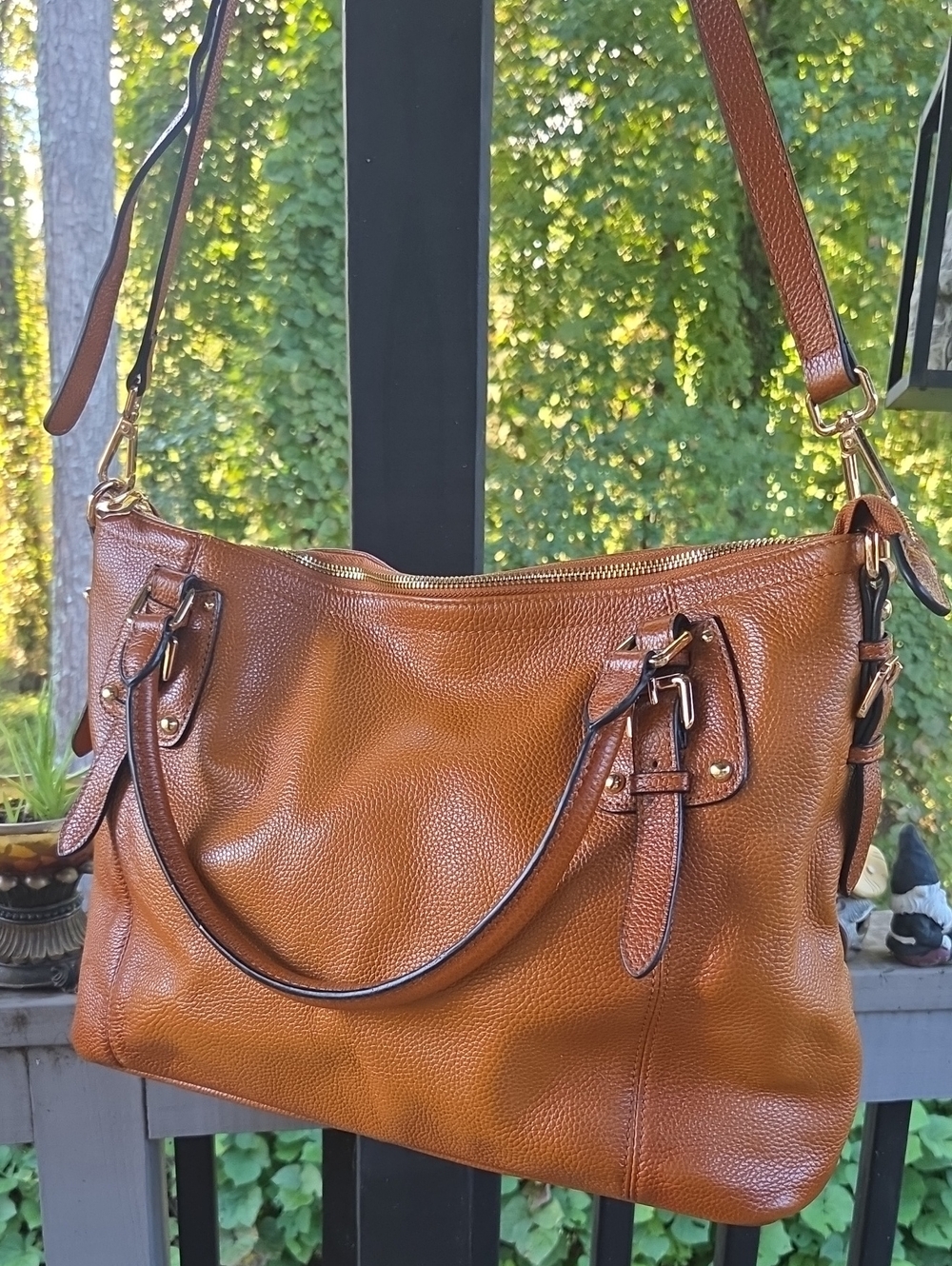 Women's Leather Shoulder Bag in Cognac Brown - Classic Everyday Tote